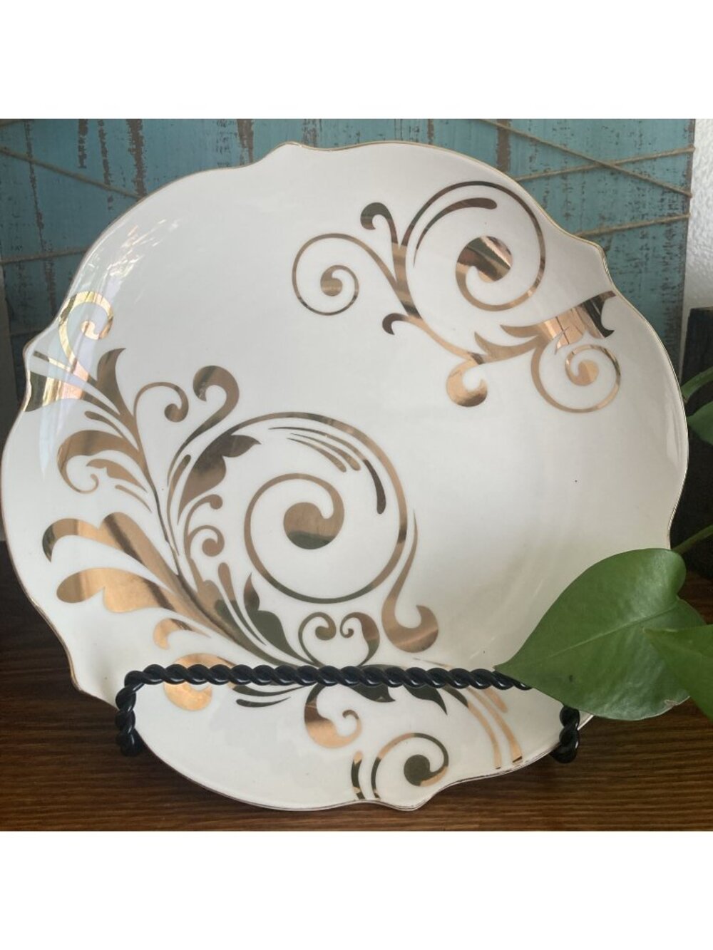 Pier 1 White & Gold Elegant Scroll Salad Plate Wedding Stoneware 8.5”